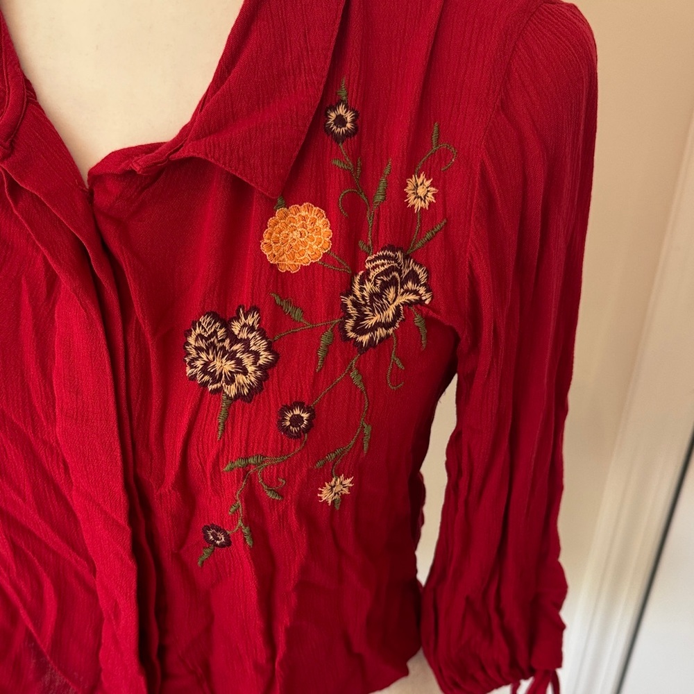 Red Floral Embroidered Blouse - Picture 2 of 5